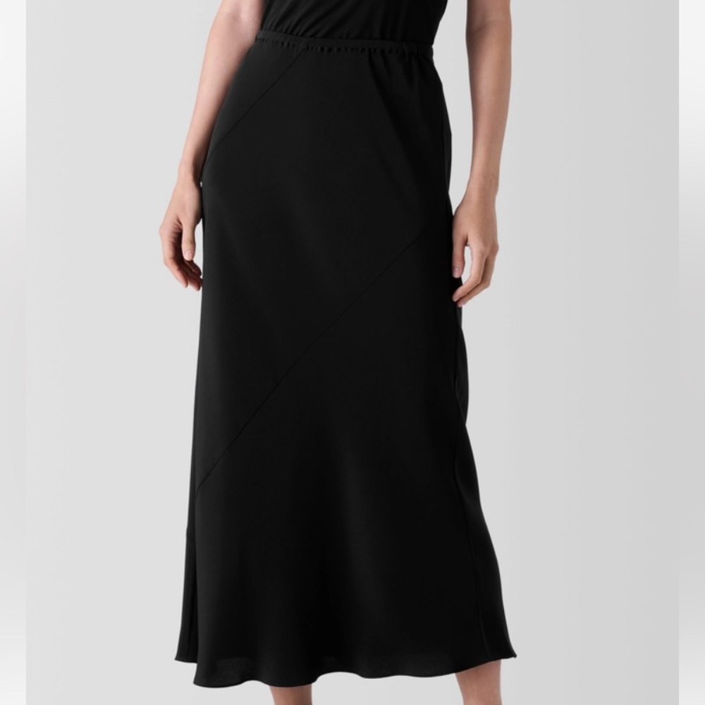 Eileen Fisher Black Silk Double Crepe Maxi Skirt